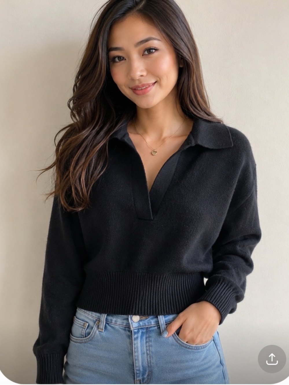 Classic Black Collared V-Neck Sweater
